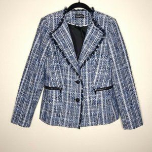 Karl Lagerfeld Blue Tweed Fringe Blazer Jacket